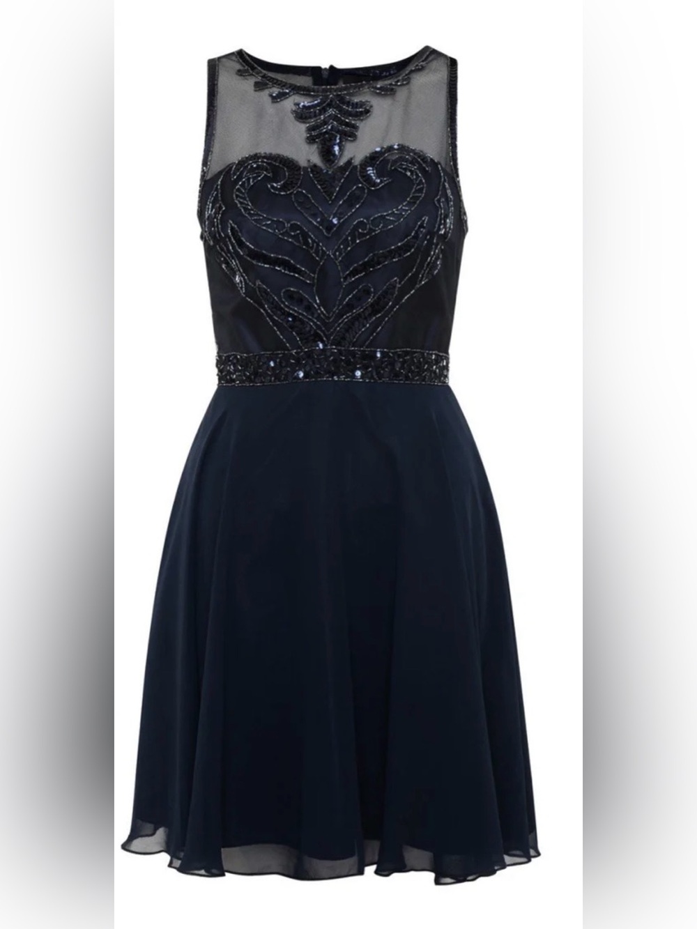 AX Paris Navy Illusion Beaded A-Line Prom Dress